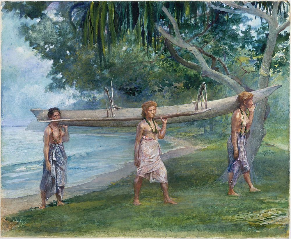 Girls Carrying a Canoe, Vaiala in Samoa by John La Farge