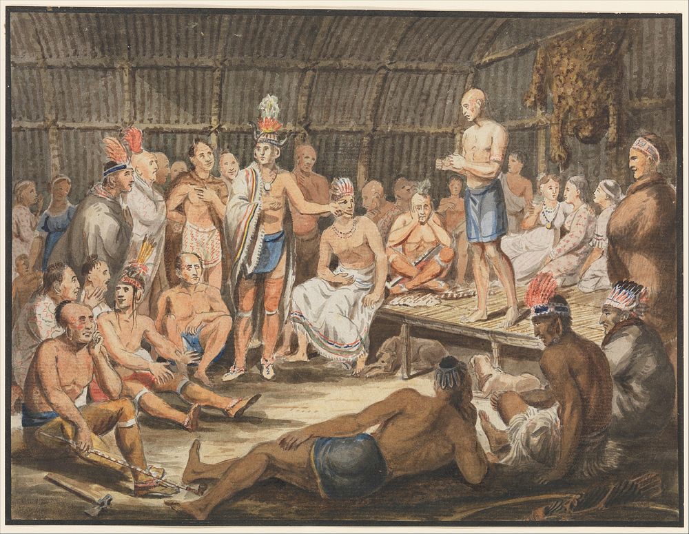 Exhibition of Indian Tribal Ceremonies at the Olympic Theater, Philadelphia, attributed to John Lewis Krimmel
