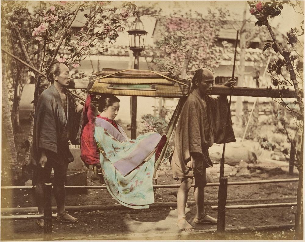 Japanese Woman in a Chair Carried by Two Men