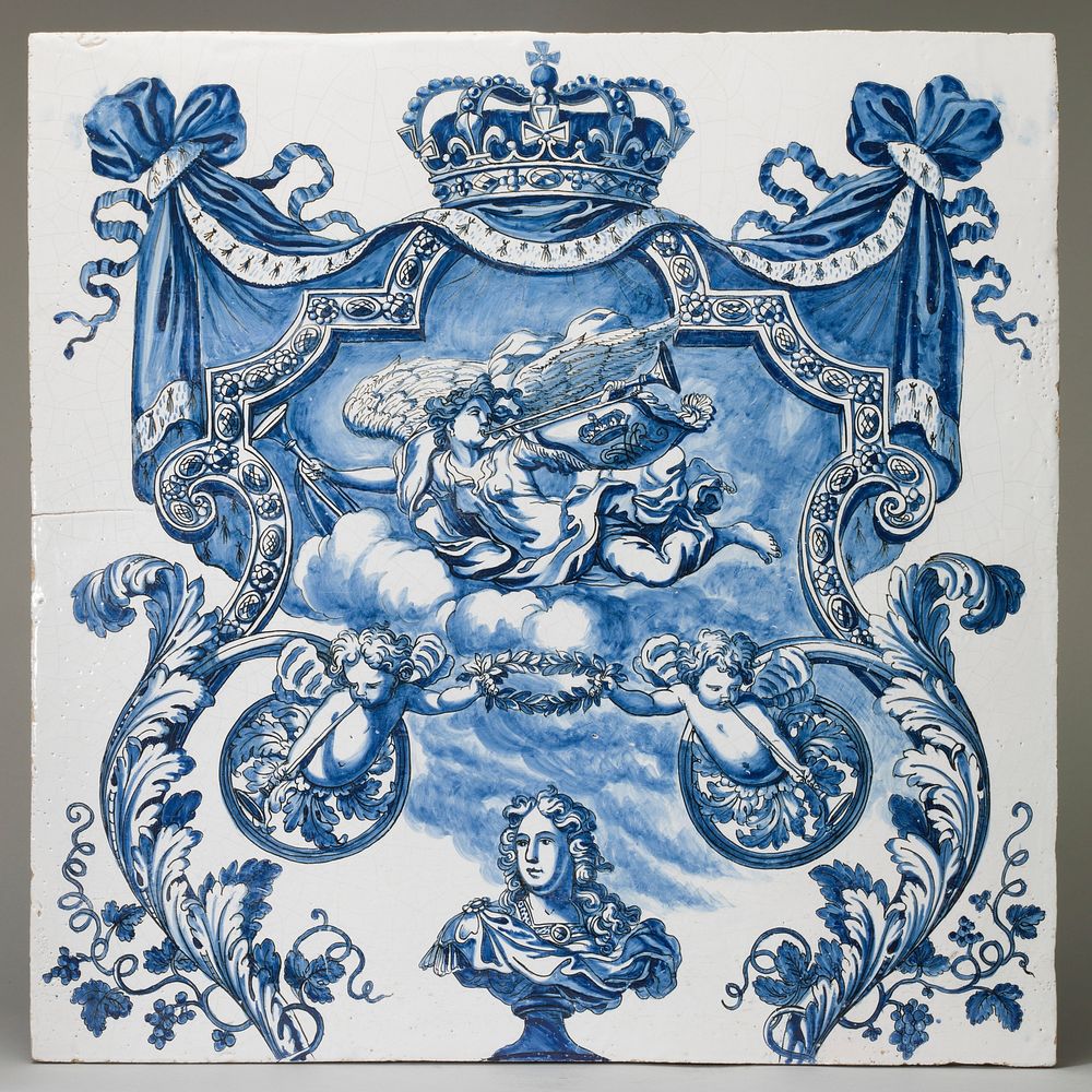 Tile with a bust of William III (1650–1702)