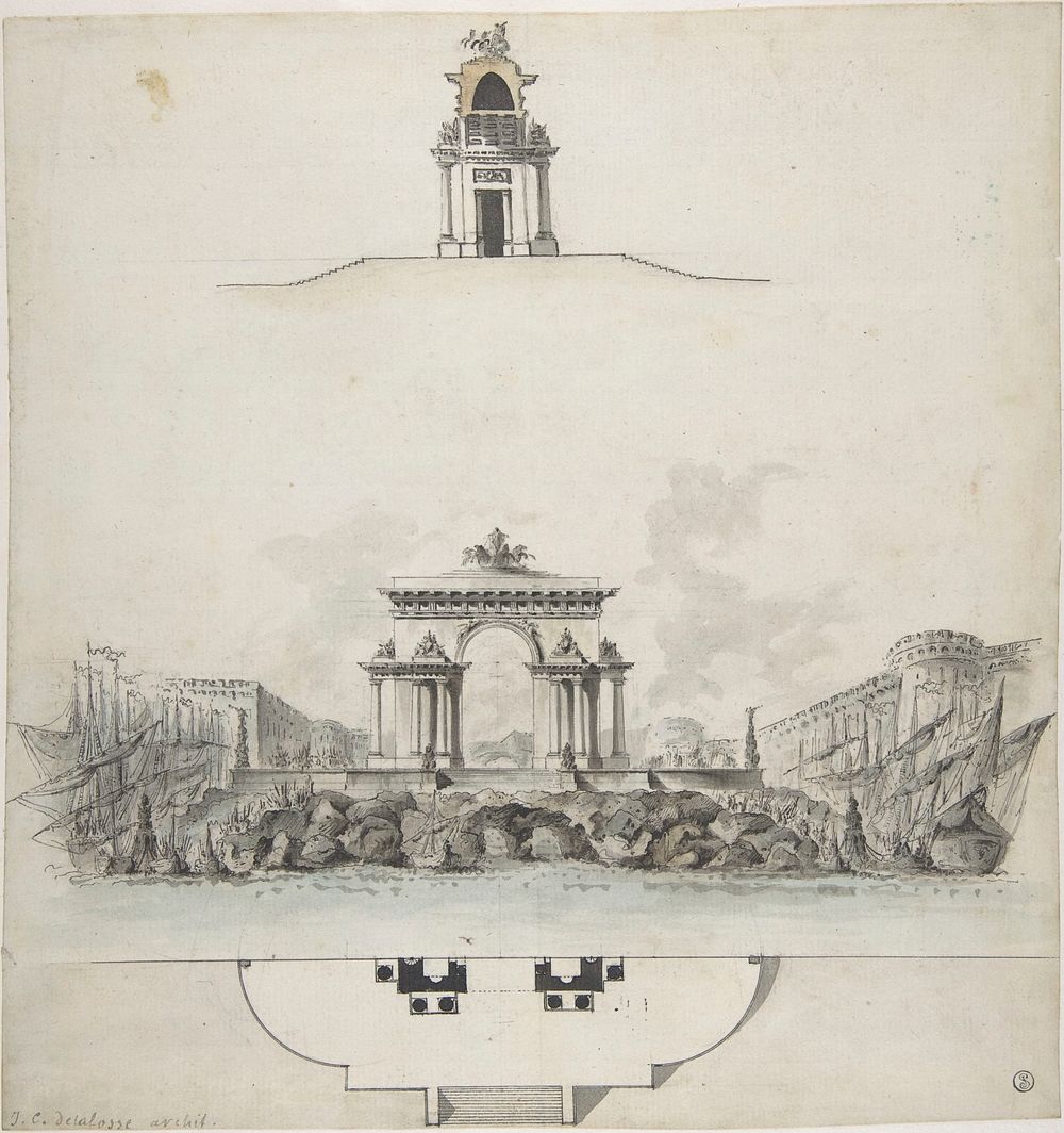 Design for Colossal Triumphal Arch Surmounted by a Quadriga by Jean Charles Delafosse