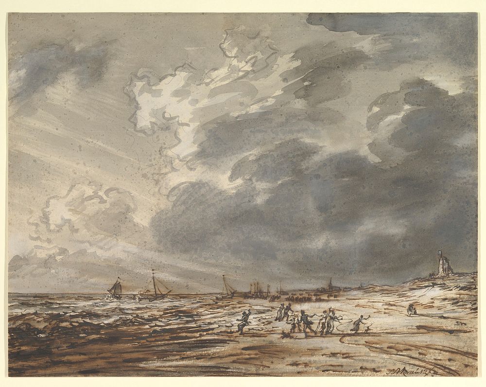 The Beach at Scheveningen (?), with Strollers by Simon Andreas Krausz