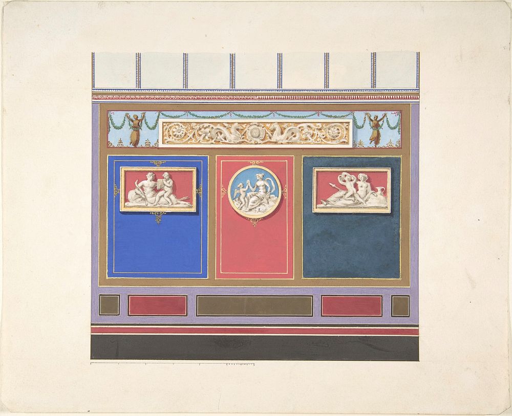 Painted Wall Decor Featuring Three Medallions by Jules-Edmond-Charles Lachaise and Eugène-Pierre Gourdet