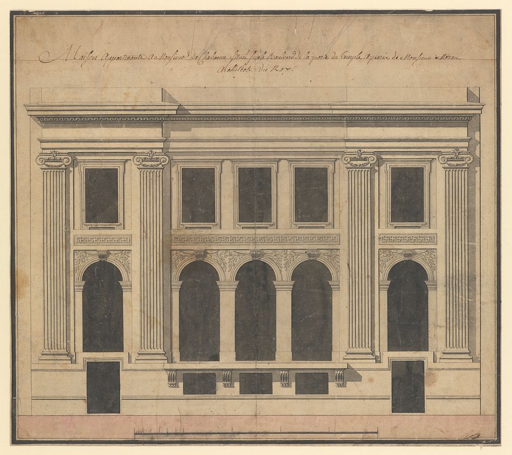 Fa&ccedil;ade of the H&ocirc;tel de Chavannes, Paris (recto); Plan of a Circular Room (verso) by Pierre Louis Moreau Desproux