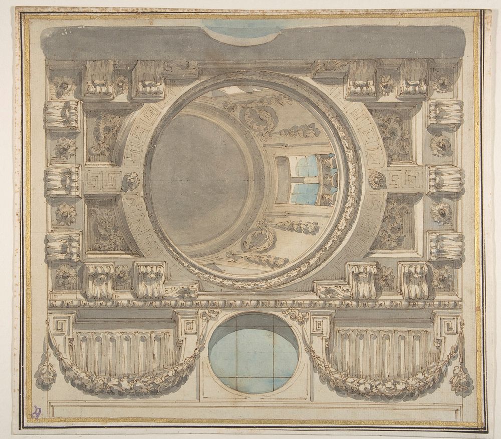 Architectural Design for a Ceiling with a Dome by Flaminio Innocenzo Minozzi