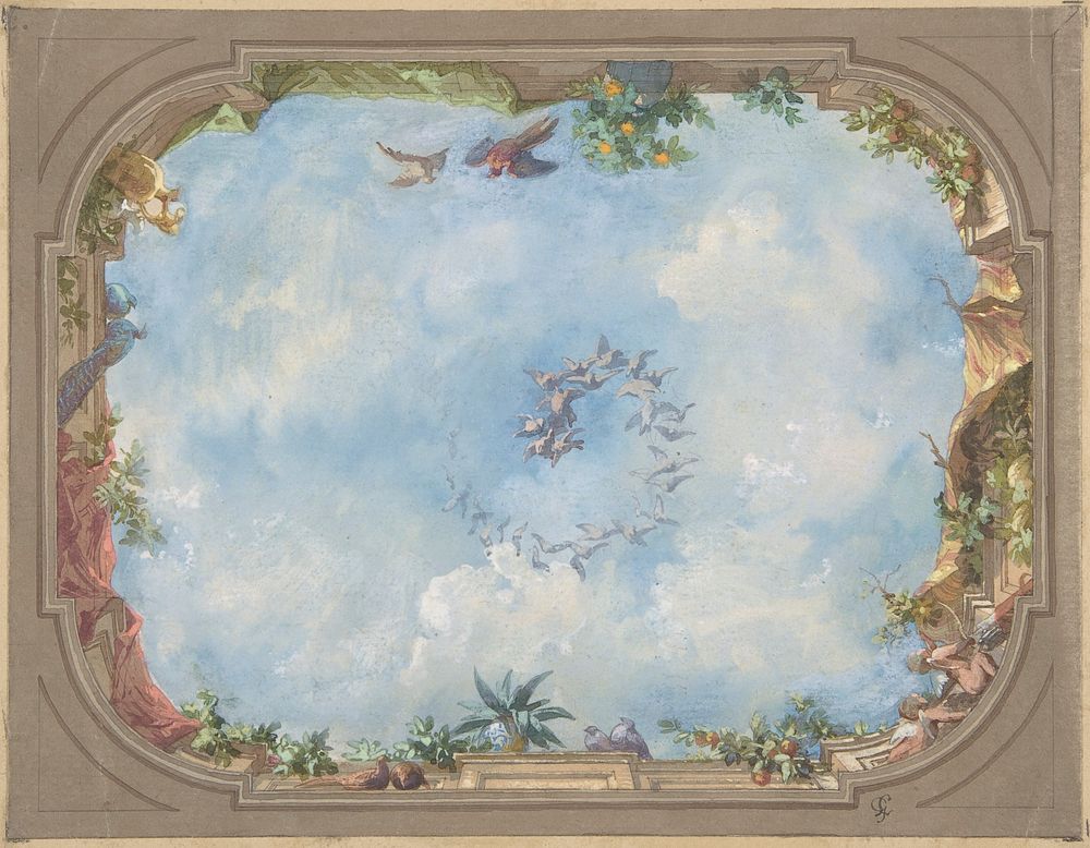 Design for Trompe l'Oeil Stairway Ceiling, Hôtel Hope by Jules Lachaise and Eugène Pierre Gourdet