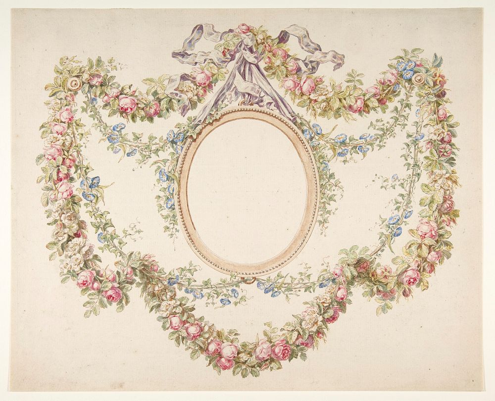 Floral Swags Framing an Empty Oval