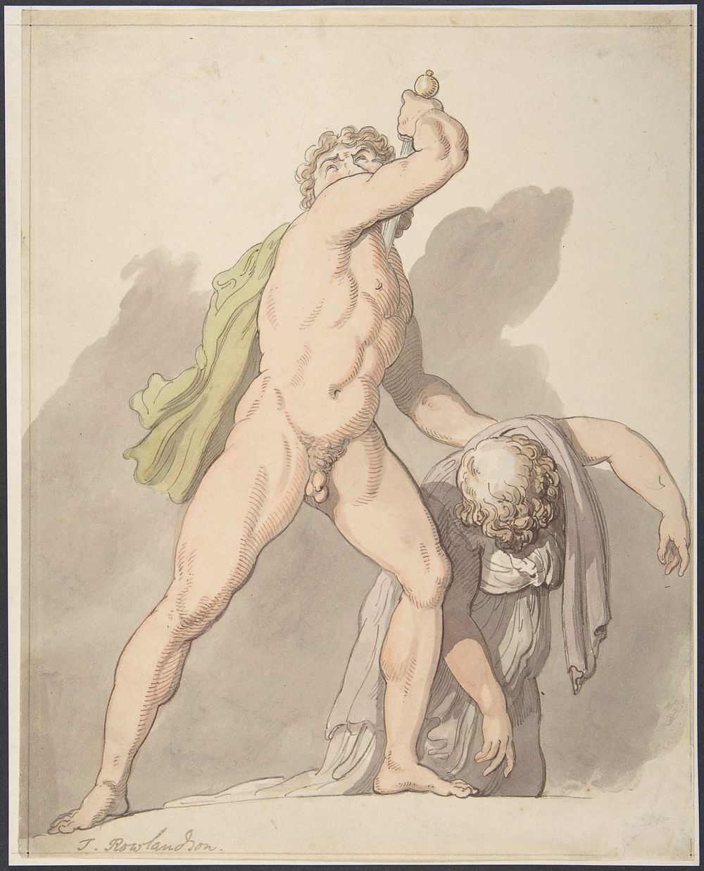 Standing Nude Man Supporting Fainting Female (Ludovisi Gaul in the Uffizi) by Thomas Rowlandson