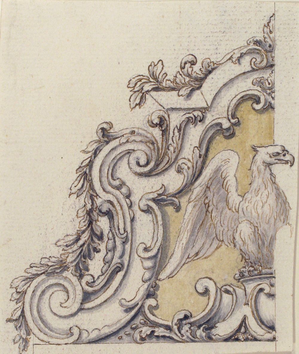 Design for a Sculptural Ornament With an Eagle, Volutes and Leaves.