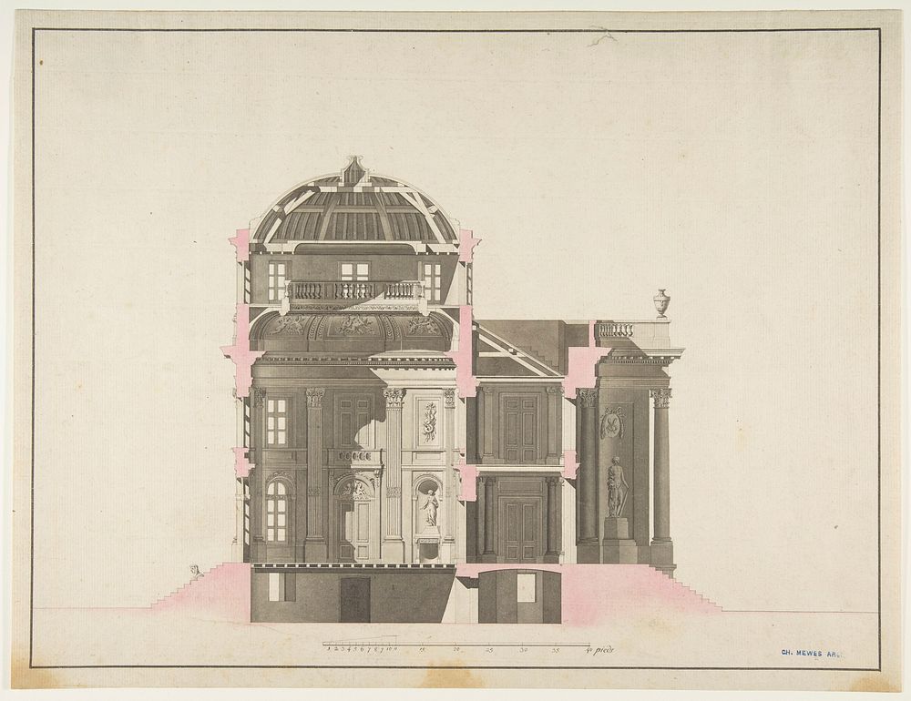 Project for a Domed Building with Colonnaded Façade, Anonymous, French, 19th century