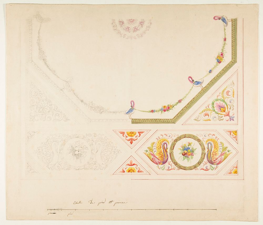 Design for a Ceiling with Swans and Cornucopias