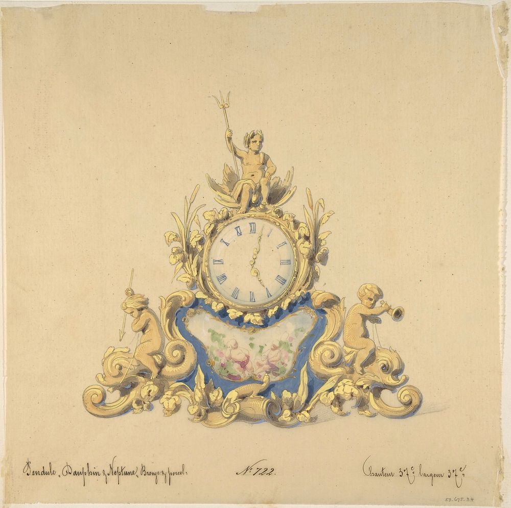 Design for a Clock with Neptune, Anonymous, French, 19th century