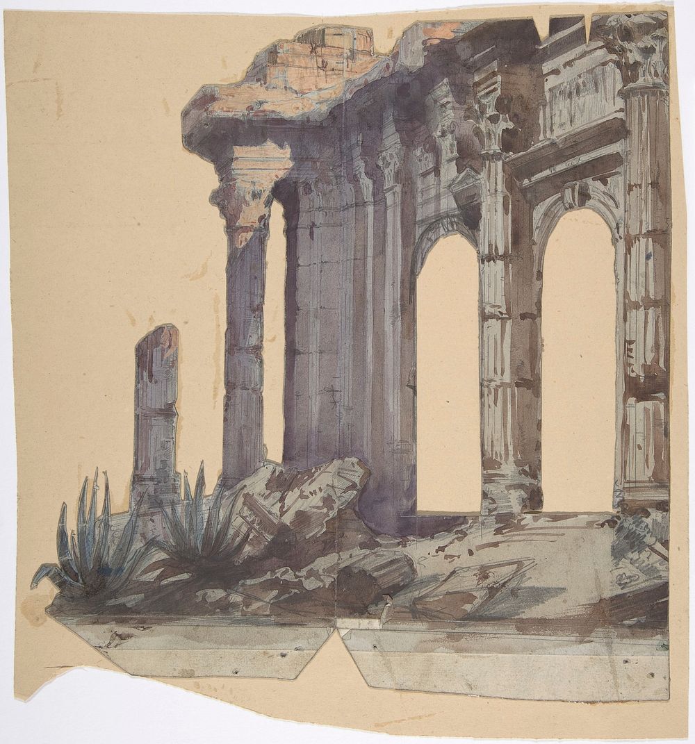 Design for a Stage Set at the Opéra, Paris: Columned Exterior by Eugène Cicéri