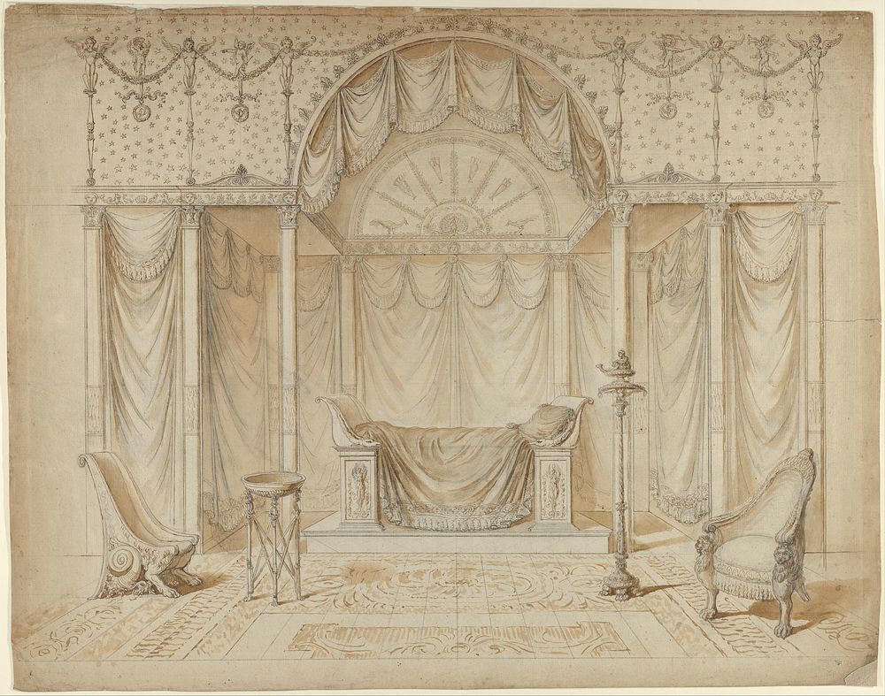 Design for a Bed Alcove in Empire Style, Anonymous, French, 19th century