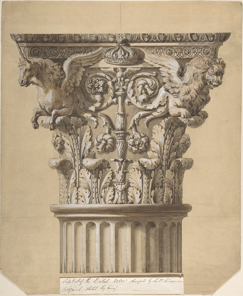 The British Order: Elevation of a Capital and Part of the Fluted Shaft by James Adam (British, Edinburgh, Scotland…