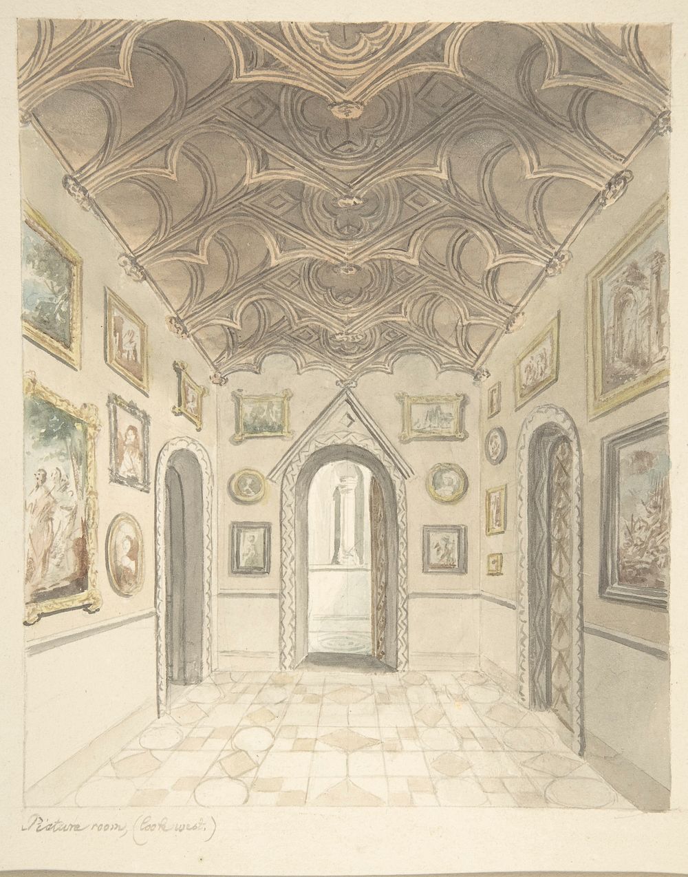 Lea Castle, Worcestershire, Picture Room, Looking West, attributed to John Carter