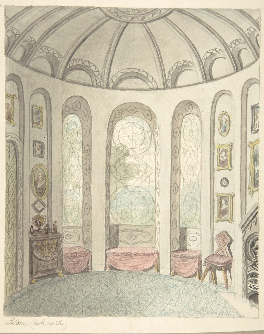 Lea Castle, Worcestershire, Saloon, Looking North, attributed to John Carter