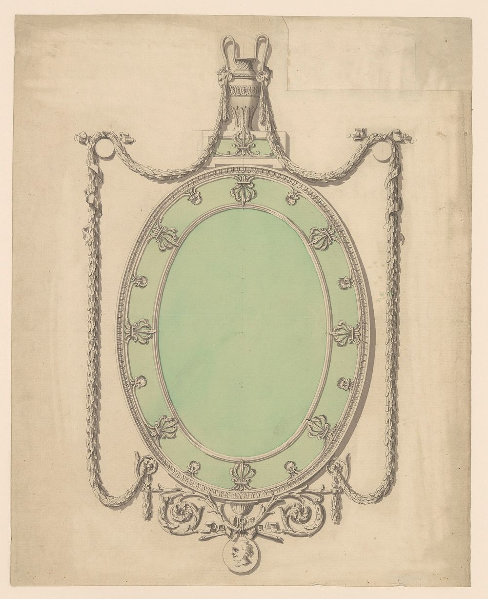 Design for an Oval Mirror, Surmounted by an Urn and Draped with Neoclassic Swags
