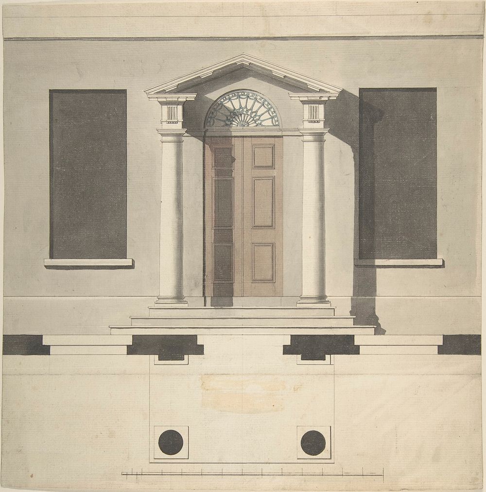 Design for a Doric Porch, Plan and Elevation, style of Robert Adam