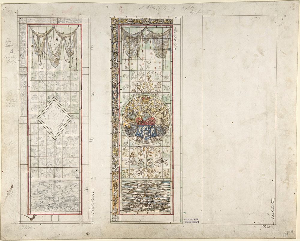 Design for Stained Glass with Marine Motifs