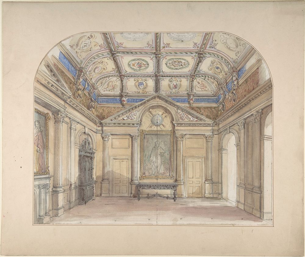 Interior with coffered ceiling and Corinthian order applied to walls by John Gregory Crace