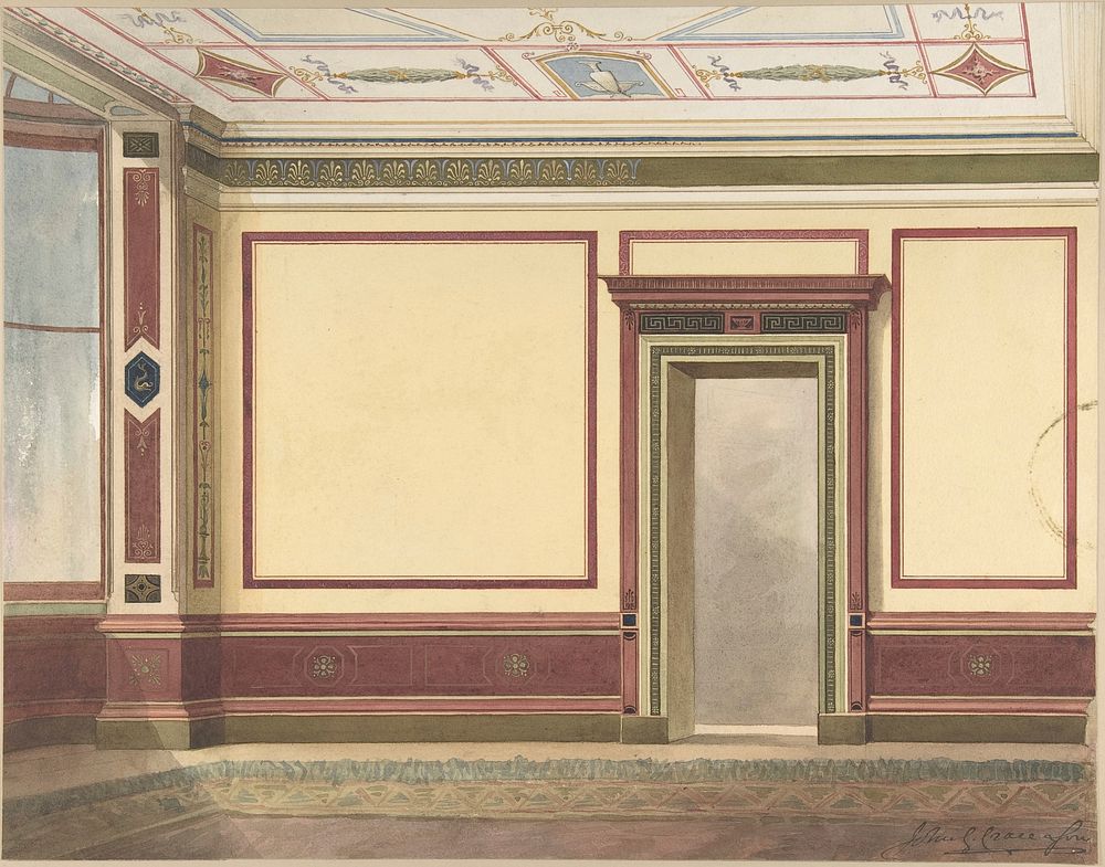 Dining Room Elevation in a Simplified Third Pompeian Style