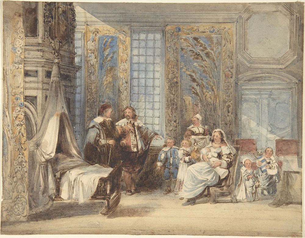Scene with Family and Guest in Seventeenth-century Interior, attributed to Joseph Nash