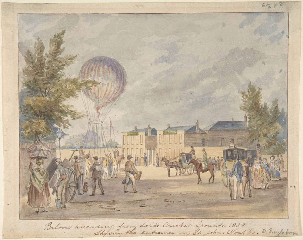 Balloon Ascending Near the Entrance to Lord's Cricket Ground, 1839, after Robert Bremmel Schnebbelie