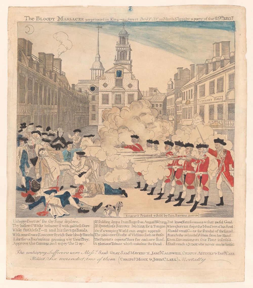 The Boston Massacre, engraved, printed and sold by Paul Revere Jr.
