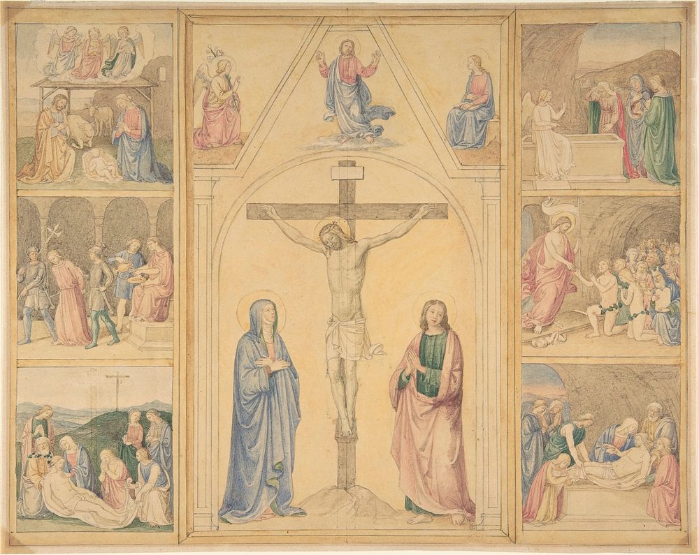 Christ on the Cross with Six Scenes from the Life of Christ by Eduard Jakob von Steinle