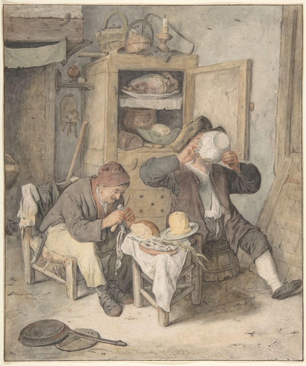 Kitchen Scene by Cornelis Dusart