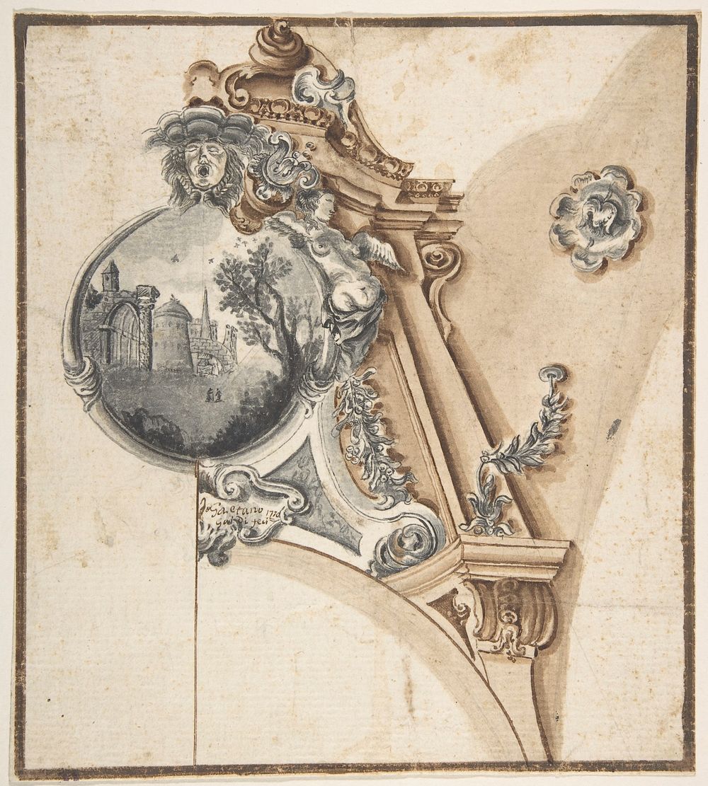 Decoration over an Arch with a Landscape Scene in a Round Compartment by Gaetano Galdi