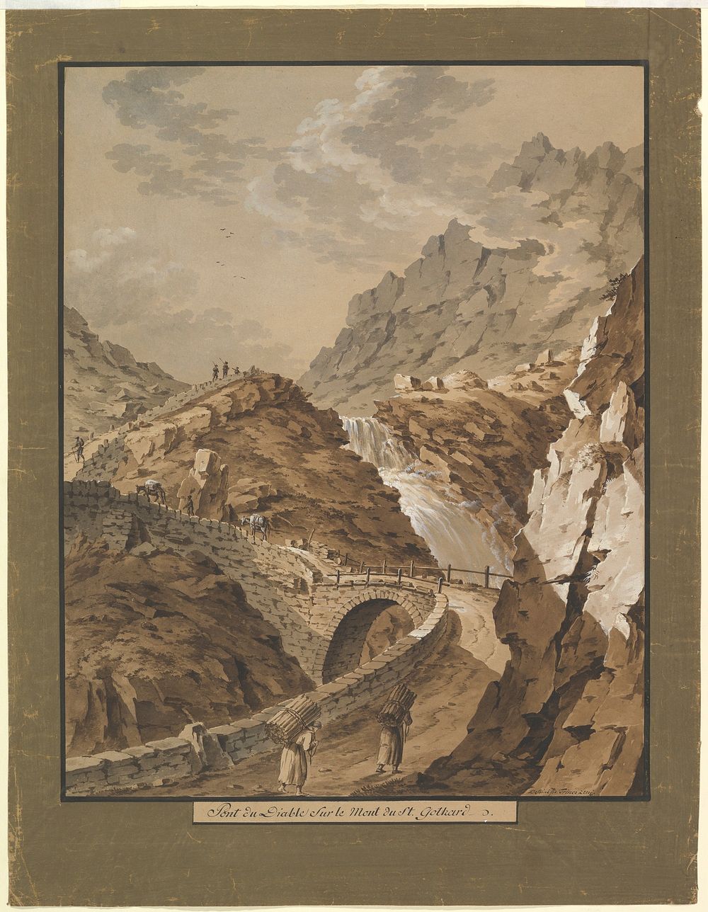 Devil's Bridge toward the Gothard Mountain in Switzerland by Franz Xaver Triner