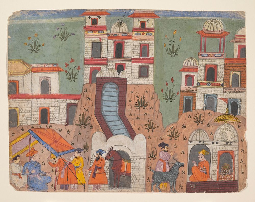 A Raja Receives Homage Outside the City: Page from a Dispersed Manuscript, India (Punjab Hills, Bilaspur)