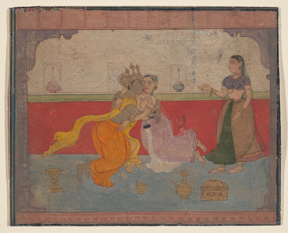 Krishna Kisses Radha: Page from the Boston Rasikapriya (Lover's Breviary), India (Rajasthan, Amber)