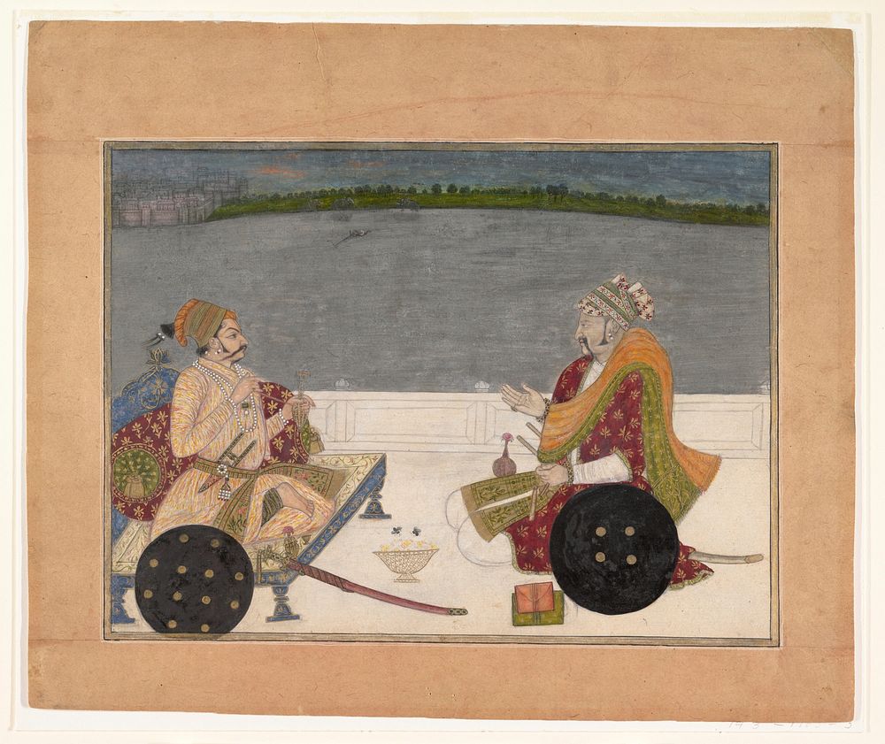 Prince Padam Singh of Bikaner with His Bard Gordhar on a Terrace at Night