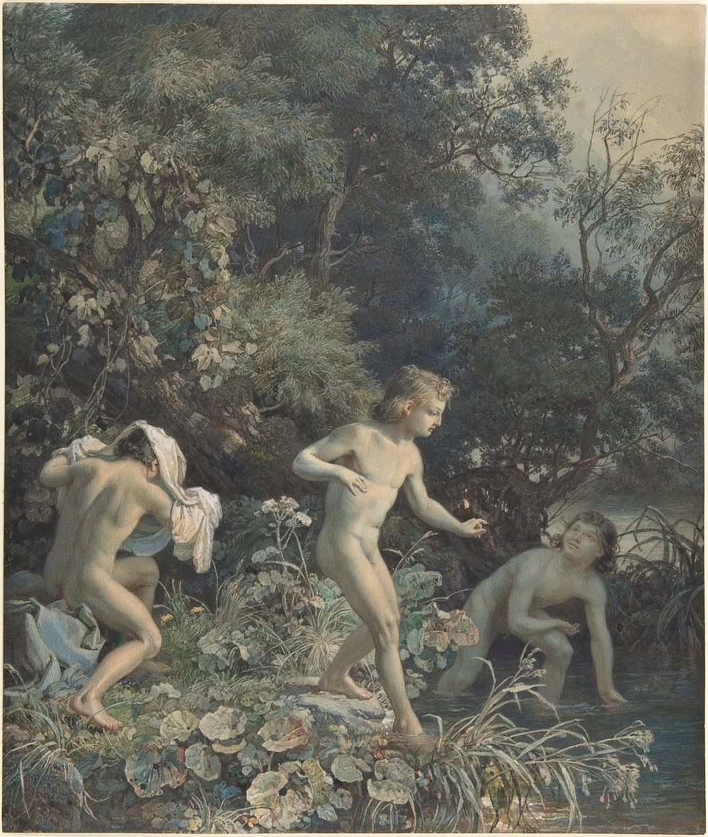 Riverside with Three Bathing Boys by Christian Friedrich Gille