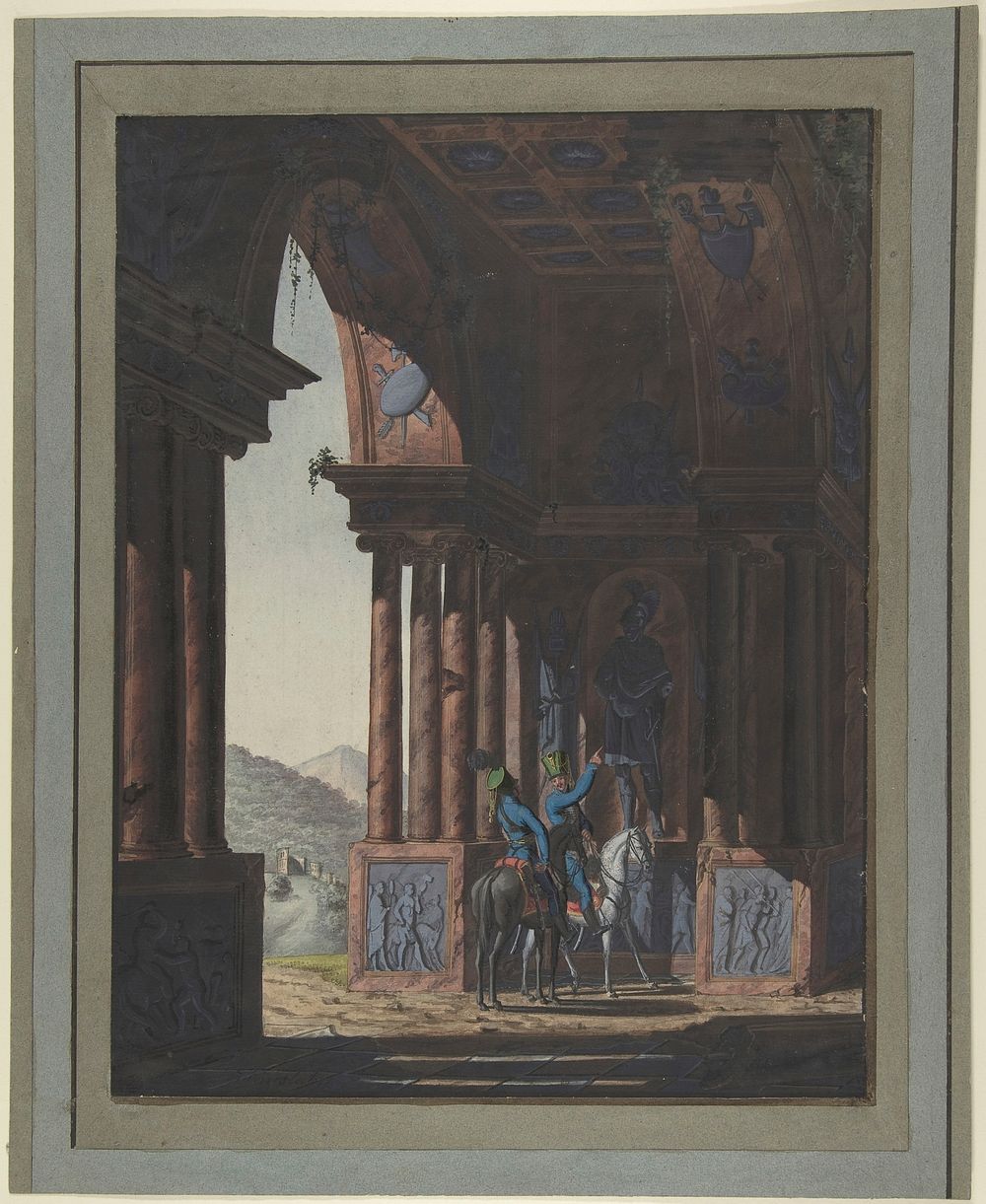 Two Mounted Soldiers in Classical Ruins, for a poem by Cremes by Franz Von Hauslab the Younger