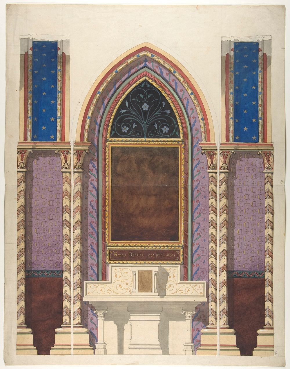 Elevation of a design for an altar and painted wall decoration by Jules-Edmond-Charles Lachaise and Eugène-Pierre Gourdet