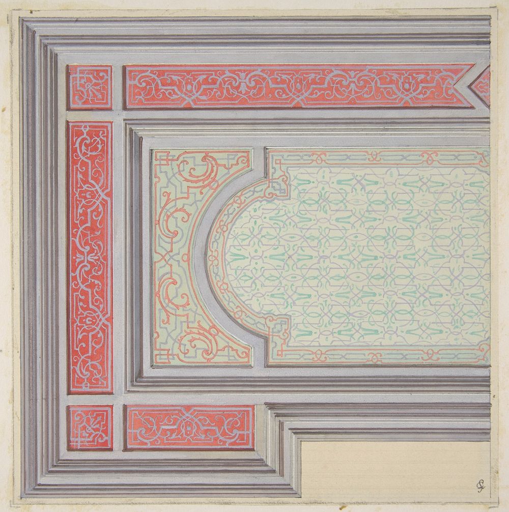 Design for the decoration of a ceiling in strapwork and rinceaux by Jules Edmond Charles Lachaise and Eugène Pierre Gourdet