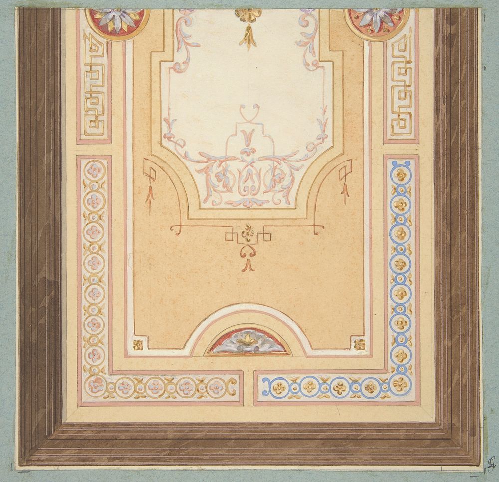 Design for the painted decoration of a ceiling in with strapwork and rinceaux by Jules Edmond Charles Lachaise and Eugène…