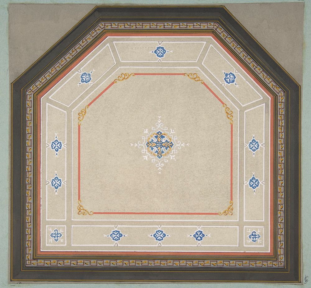 Design for the decoration of a pentagonal ceiling by Jules Edmond Charles Lachaise and Eugène Pierre Gourdet