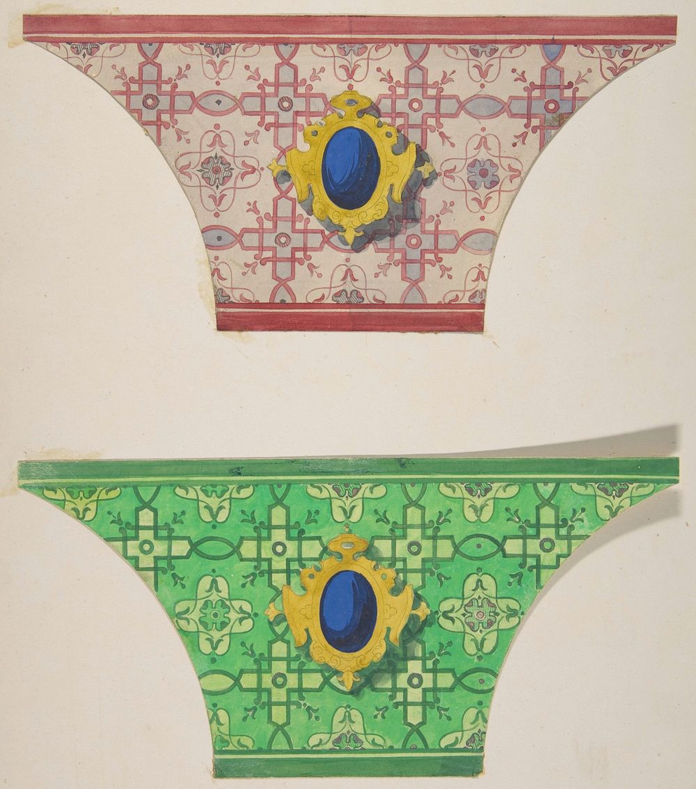 Two designs for the painted decoration of ceiling coves with cartouches by Jules Lachaise and Eugène Pierre Gourdet