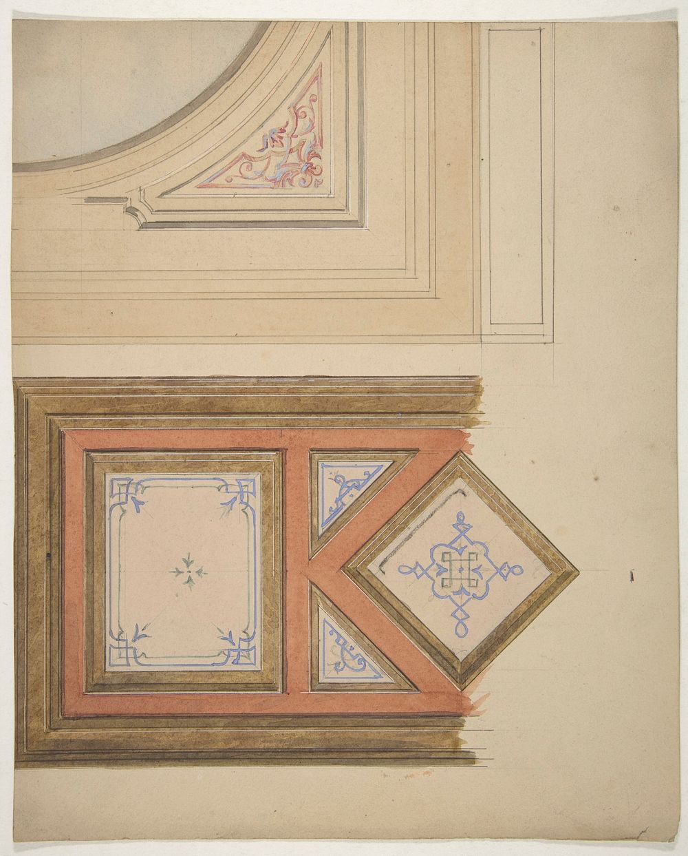 Designs for a ceiling and painted panel by Jules Edmond Charles Lachaise and Eugène Pierre Gourdet