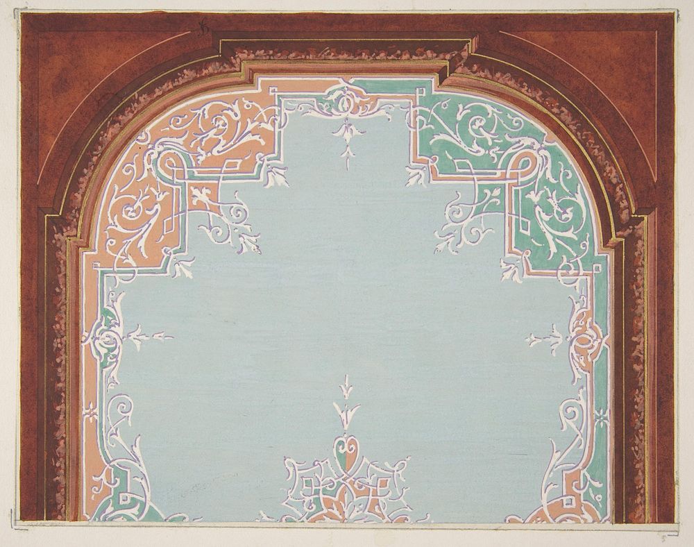 Designs for a painted ceiling with filagree borders by Jules Edmond Charles Lachaise and Eugène Pierre Gourdet