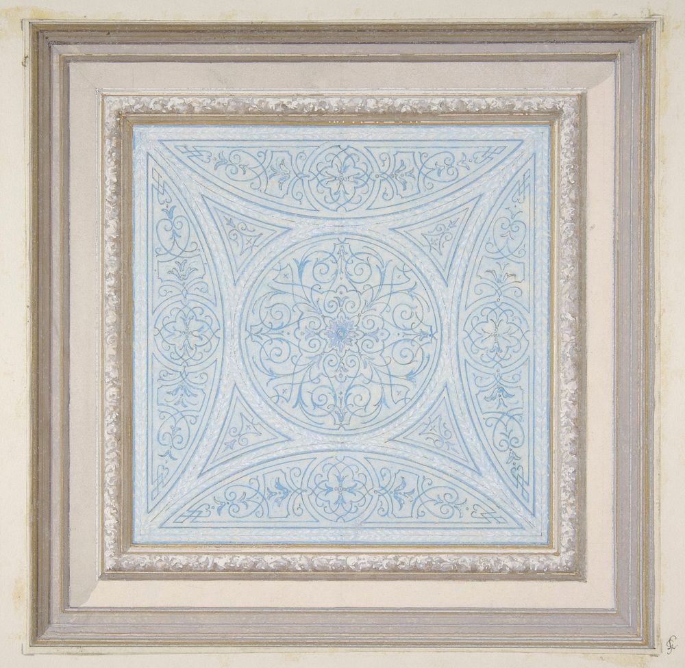 Design for a ceiling paianted in filagree patterns by Jules Lachaise and Eugène Pierre Gourdet