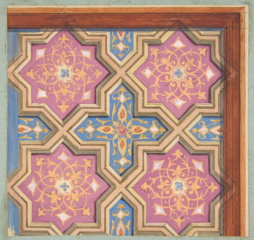 Partial design for the decoration of a ceiling by Jules Lachaise and Eugène Pierre Gourdet
