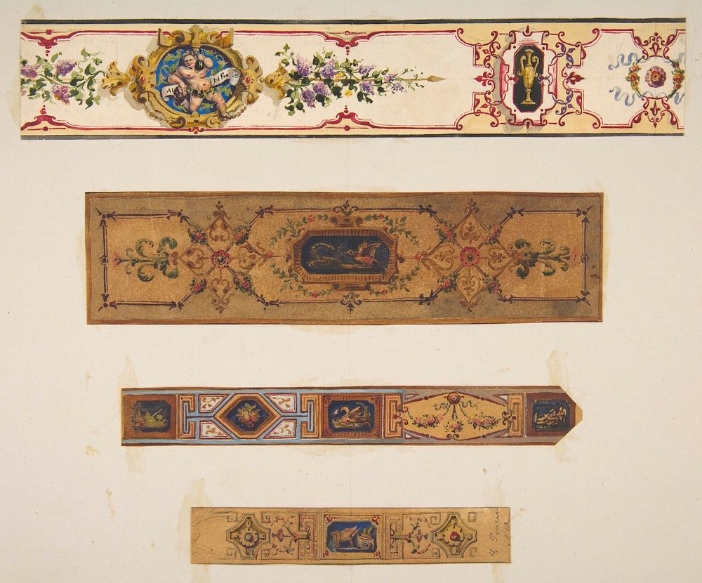Four designs for painted borders to decorate a room by Jules Edmond Charles Lachaise and Eugène Pierre Gourdet