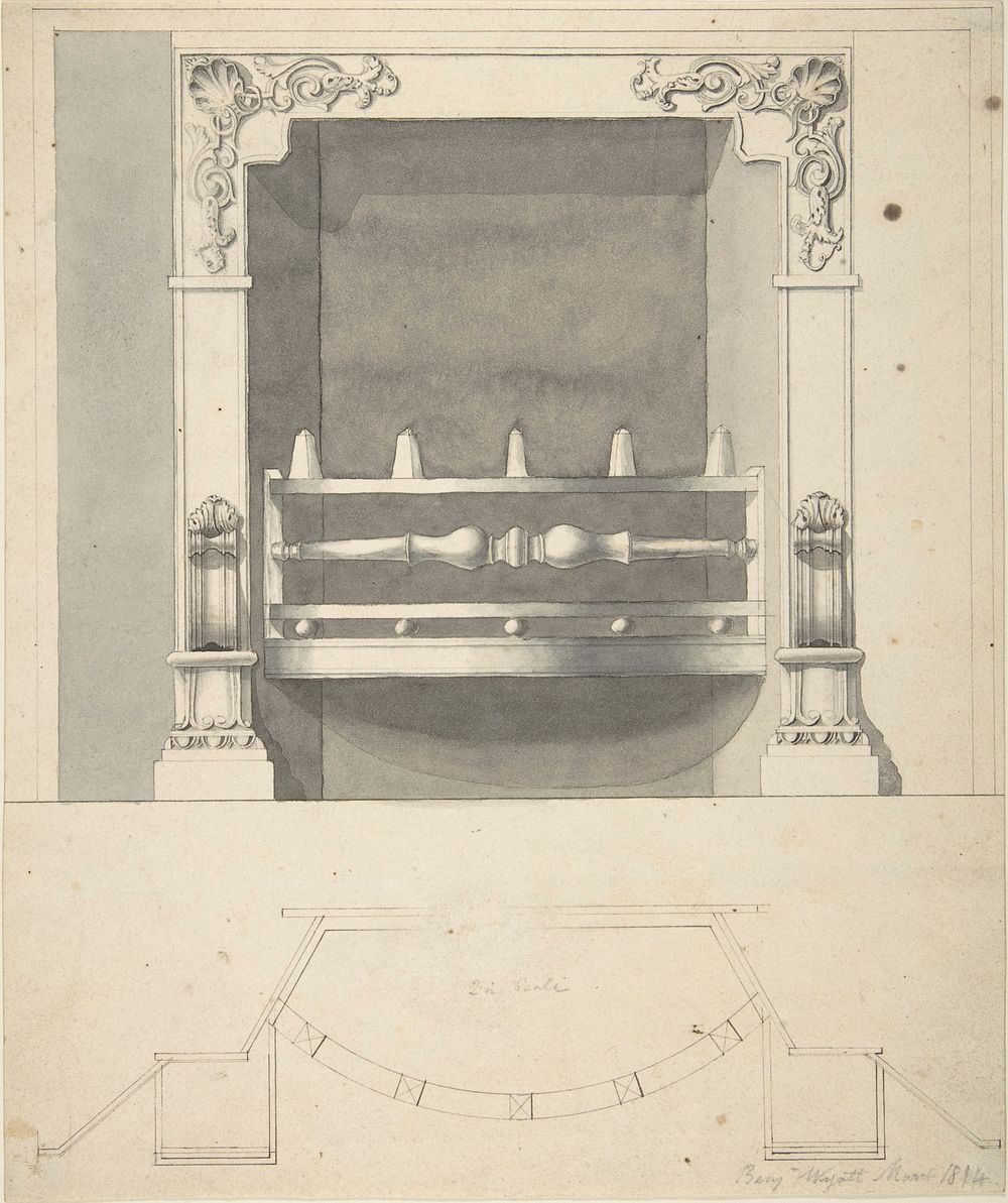 Design for a Cast-iron Hob Grate in Ormolu by Benjamin Dean Wyatt