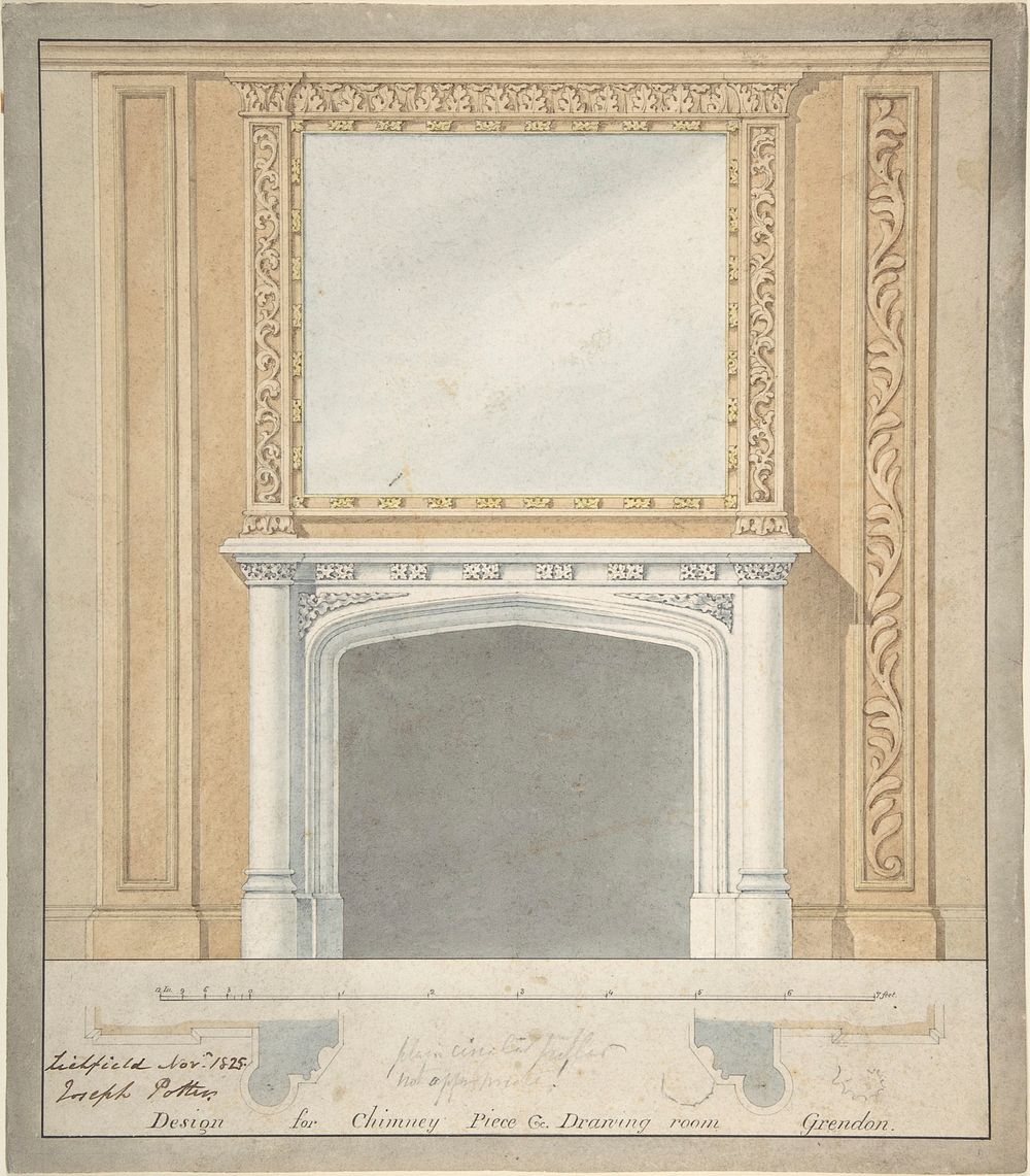 Design for a Chimney Piece in a "Jacobethan" style, for the Drawingroom at Grendon Hall, Warwickshire 